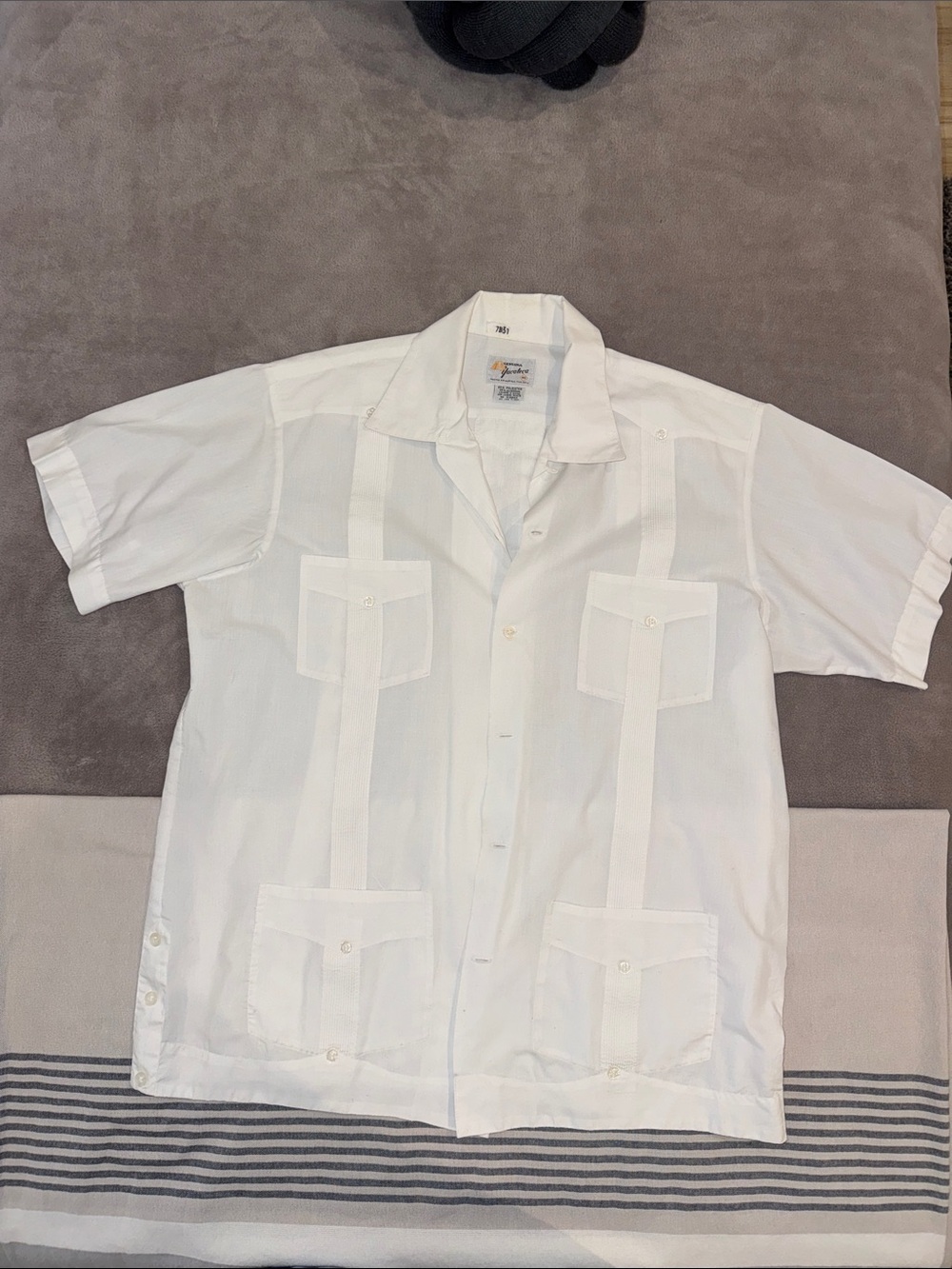 Men's White Short-Sleeve Embroidered Panel Guayabera Button-Down Shirt